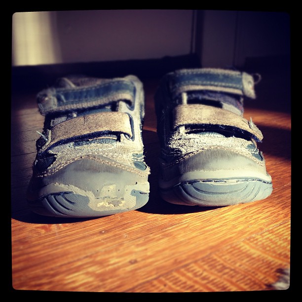 Rafael uses the toe of his foot to brake, which has worn one shoe out prematurely