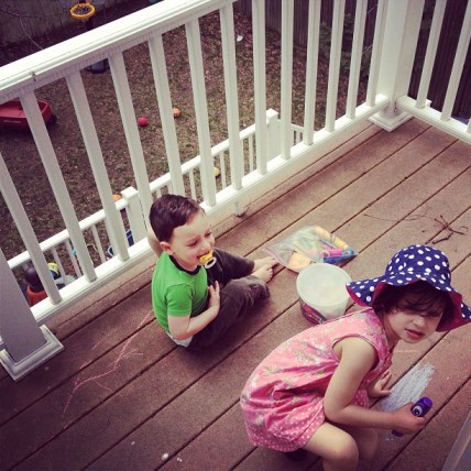 Unable to leave the house, the kids drew with chalk out on our balcony