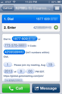 InstantMeeting automatically spots the phone number and code