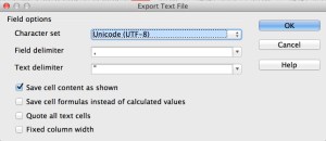 Using the "Edit filter settings" option brings up an extra dialog to specify the proper CSV formatting in LibreOffice