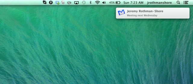 New mail notifications pop up in the OS X notification center, using whatever icon you have selected for the app.