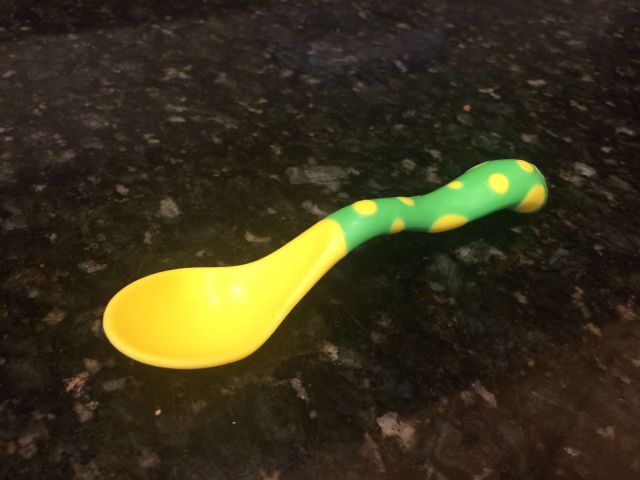 In my son's mind, this green and yellow polkadot spoon is the only one that can be used for eating breakfast.
