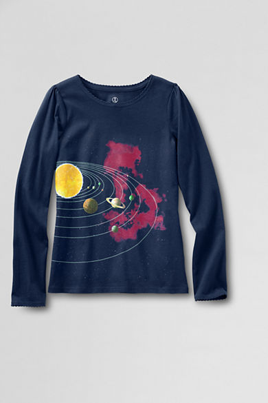 Lands' End's science t-shirt includes the planets but has a pinky-purple nebula in the background