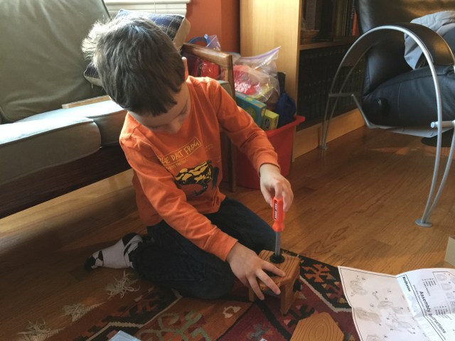 My son loved putting together a small plastic birdhouse with this "tools".