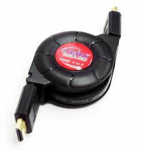 This retractable HDMI cable is just a few inches wide but expands to over four feet long.