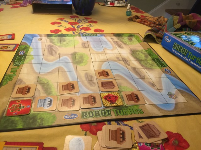 The board is set up as a grid, and the turtle can move forward or turn right or left.